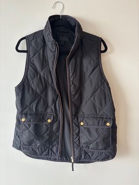J. Crew Black Down filled Quilted Vest with Gold-Tone Accents